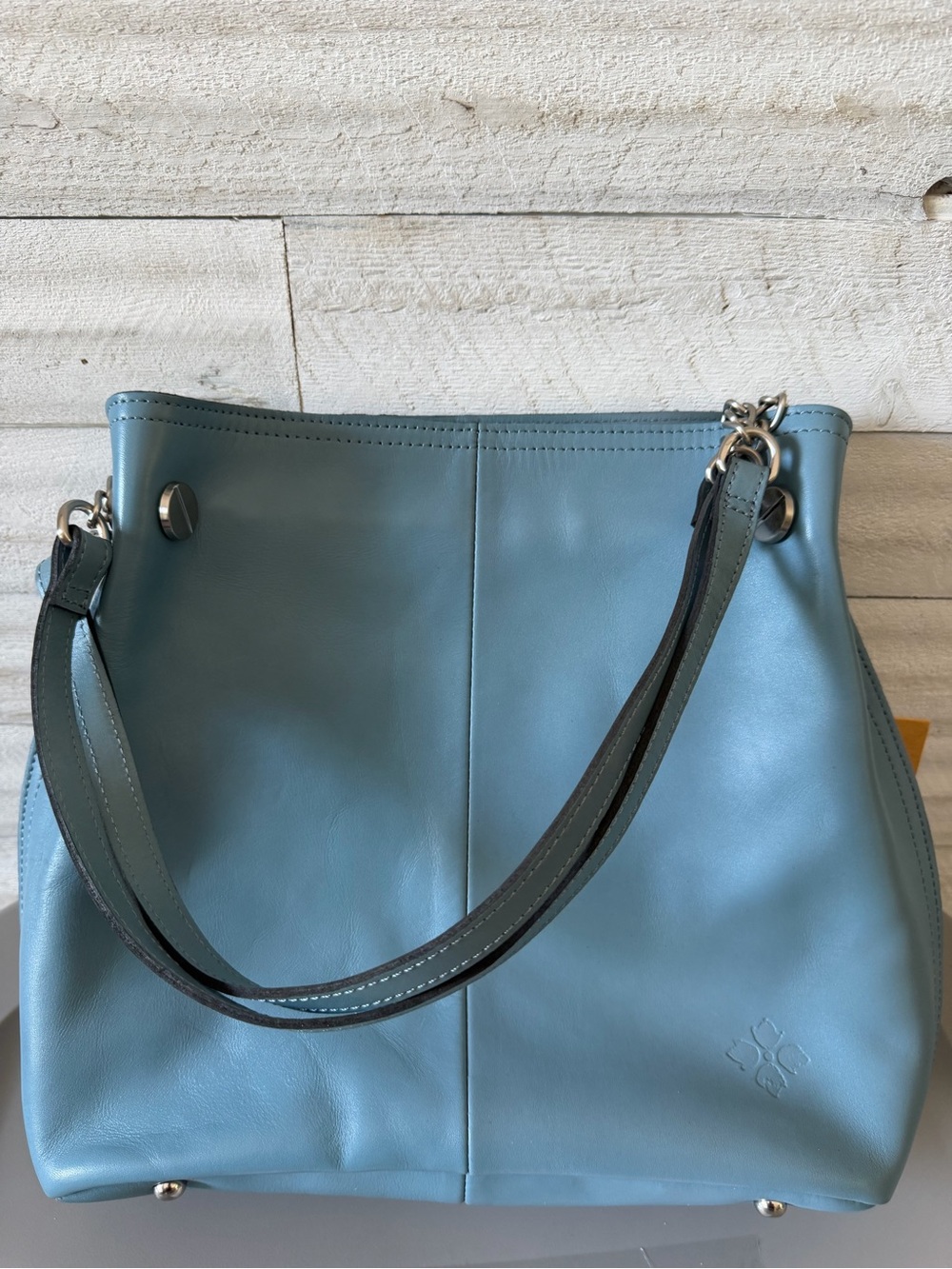 Light Blue Leather Shoulder Bag